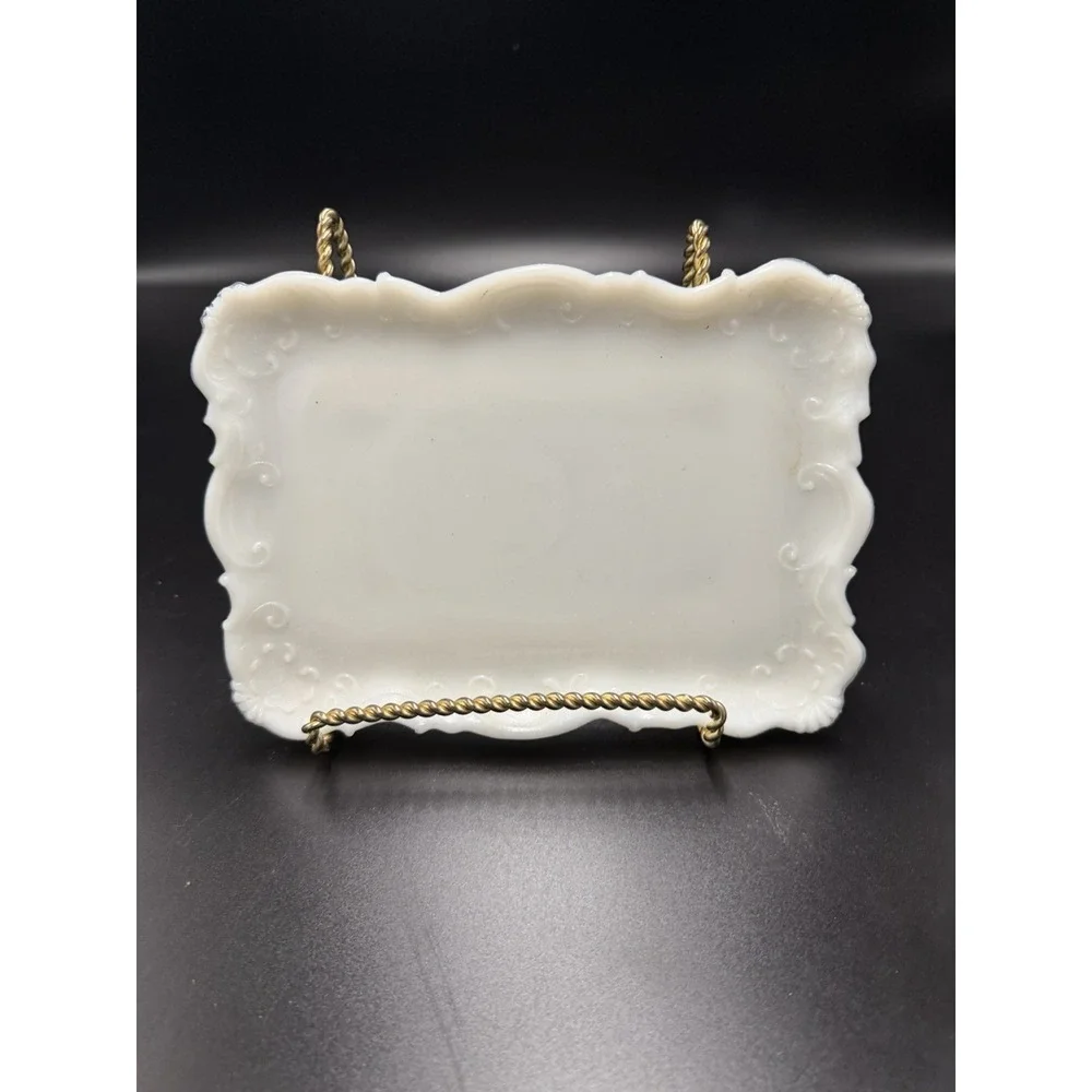 Vintage White Milk Glass Vanity Tray Scroll Border 513 Trinket Dish 8